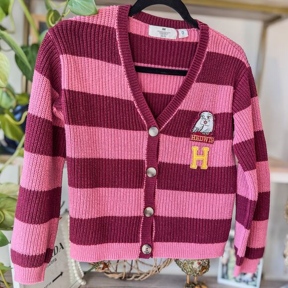 H&M Harry Potter Hedwig Warner Brothers Cardigan Sweater Pink/Maroon, Girls 8/10 - Picture 7 of 7